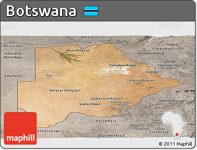 Satellite Panoramic Map of Botswana, semi-desaturated