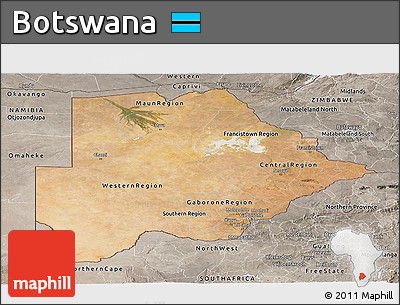 Satellite Panoramic Map of Botswana, semi-desaturated