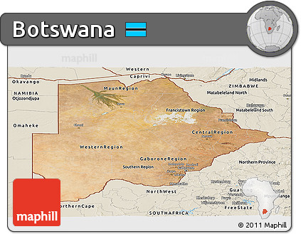 Satellite Panoramic Map of Botswana, shaded relief outside