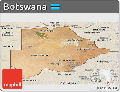 Satellite Panoramic Map of Botswana, shaded relief outside