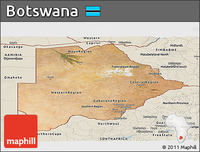 Satellite Panoramic Map of Botswana, shaded relief outside