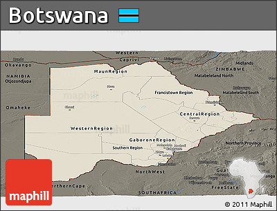 Shaded Relief Panoramic Map of Botswana, darken