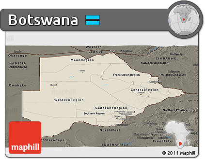 Shaded Relief Panoramic Map of Botswana, darken