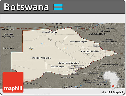 Shaded Relief Panoramic Map of Botswana, darken
