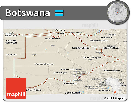 Shaded Relief Panoramic Map of Botswana