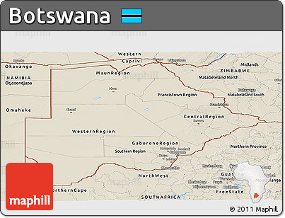 Shaded Relief Panoramic Map of Botswana