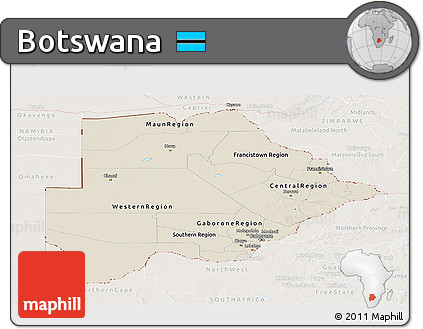 Shaded Relief Panoramic Map of Botswana, lighten