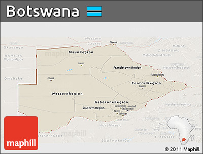 Shaded Relief Panoramic Map of Botswana, lighten