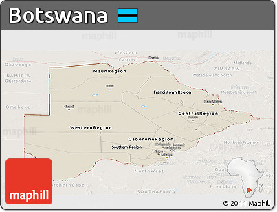 Shaded Relief Panoramic Map of Botswana, lighten