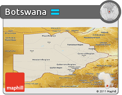 Shaded Relief Panoramic Map of Botswana, physical outside