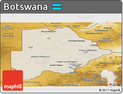 Shaded Relief Panoramic Map of Botswana, physical outside