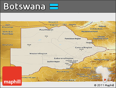 Shaded Relief Panoramic Map of Botswana, physical outside
