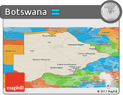 Shaded Relief Panoramic Map of Botswana, political outside