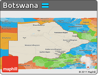 Shaded Relief Panoramic Map of Botswana, political outside