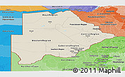 Shaded Relief Panoramic Map of Botswana, political shades outside
