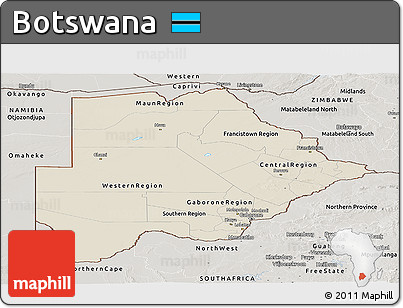 Shaded Relief Panoramic Map of Botswana, semi-desaturated