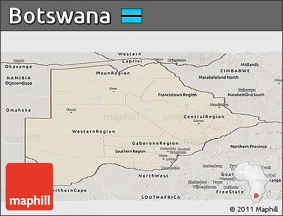 Shaded Relief Panoramic Map of Botswana, semi-desaturated