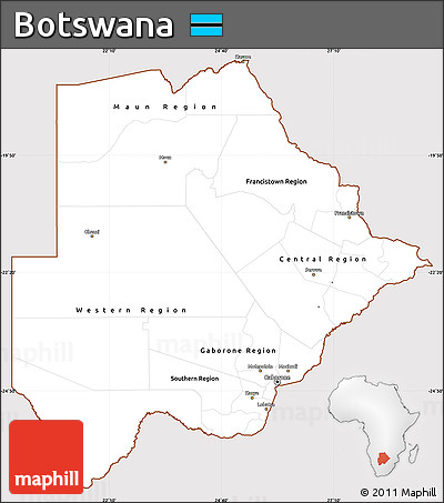 Classic Style Simple Map of Botswana, cropped outside