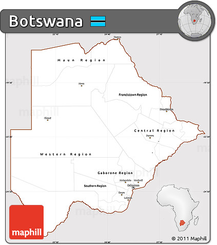 Classic Style Simple Map of Botswana, cropped outside