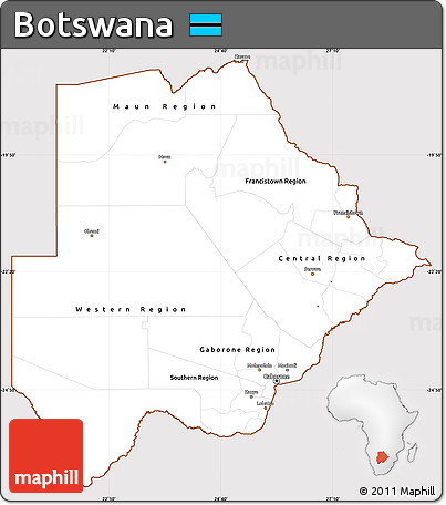 Classic Style Simple Map of Botswana, cropped outside