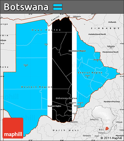 Flag Simple Map of Botswana, single color outside, borders and labels, flag rotated