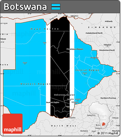 Flag Simple Map of Botswana, single color outside, borders and labels, flag rotated