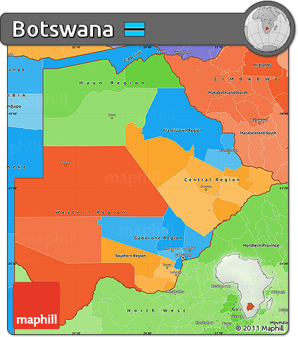 Political Simple Map of Botswana, political shades outside
