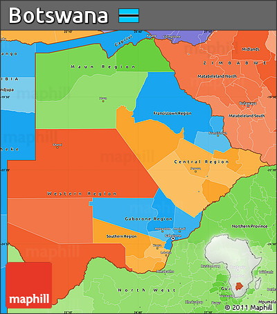 Political Simple Map of Botswana, political shades outside