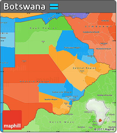 Political Simple Map of Botswana, political shades outside