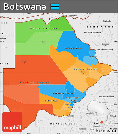 Political Simple Map of Botswana, single color outside, borders and labels