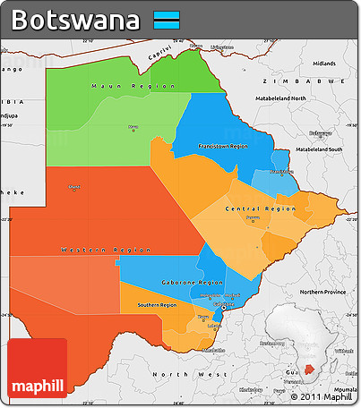 Political Simple Map of Botswana, single color outside, borders and labels
