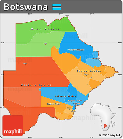 Political Simple Map of Botswana, single color outside