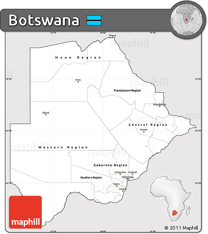 Silver Style Simple Map of Botswana, cropped outside
