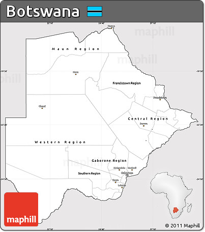 Silver Style Simple Map of Botswana, cropped outside
