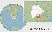 Savanna Style Location Map of Ngwaketse South, highlighted country, within the entire country, hill shading