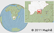 Savanna Style Location Map of Ngwaketse South, highlighted country, hill shading