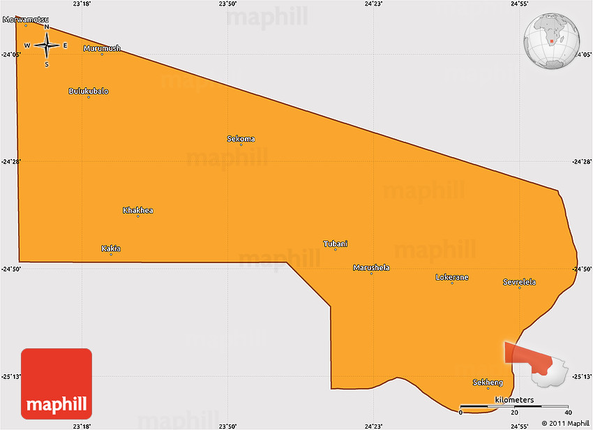 Political Simple Map of Ngwaketse West, cropped outside
