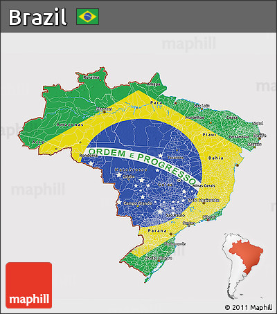 Flag 3D Map of Brazil, flag centered
