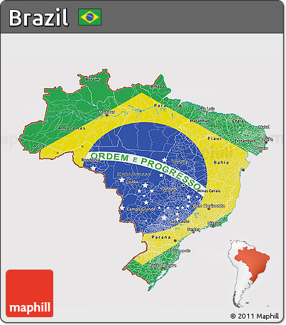 Flag 3D Map of Brazil, flag centered