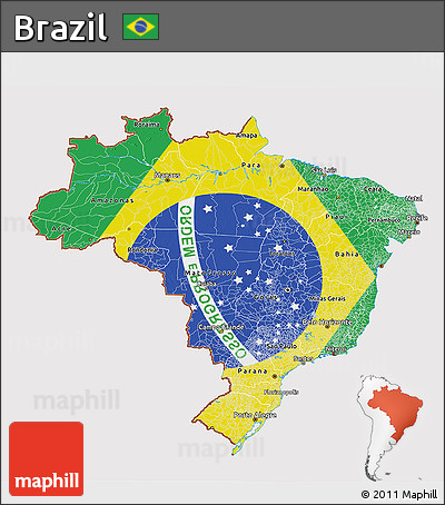 Flag 3D Map of Brazil, flag aligned to the middle
