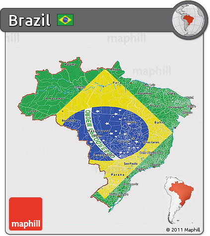 Flag 3D Map of Brazil, flag rotated