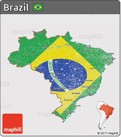 Flag 3D Map of Brazil, flag rotated