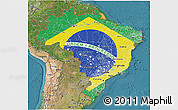 Flag 3D Map of Brazil, satellite outside, flag centered