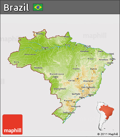 Physical 3D Map of Brazil, cropped outside