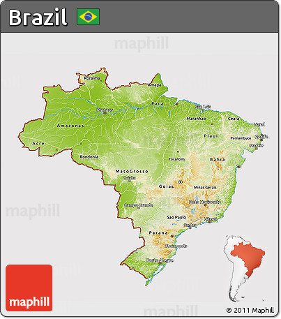 Physical 3D Map of Brazil, cropped outside