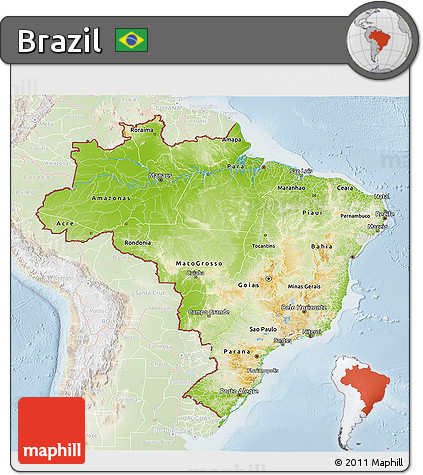 Physical 3D Map of Brazil, lighten