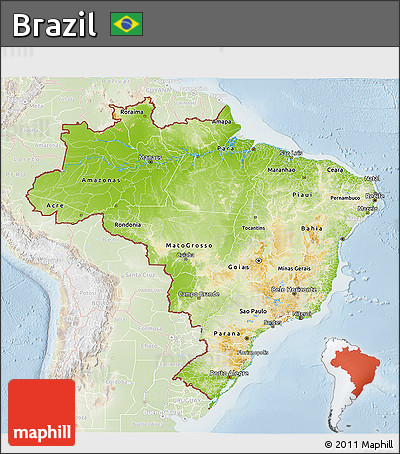 Physical 3D Map of Brazil, lighten