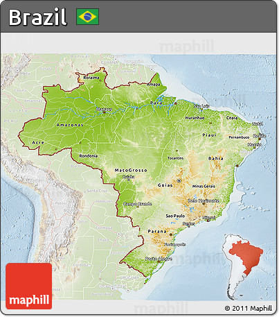 Physical 3D Map of Brazil, lighten
