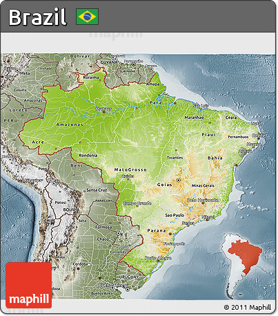 Physical 3D Map of Brazil, semi-desaturated