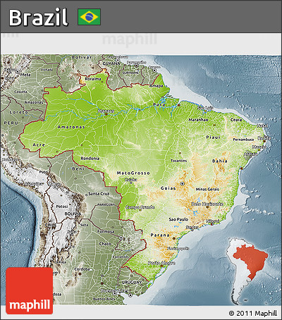 Physical 3D Map of Brazil, semi-desaturated